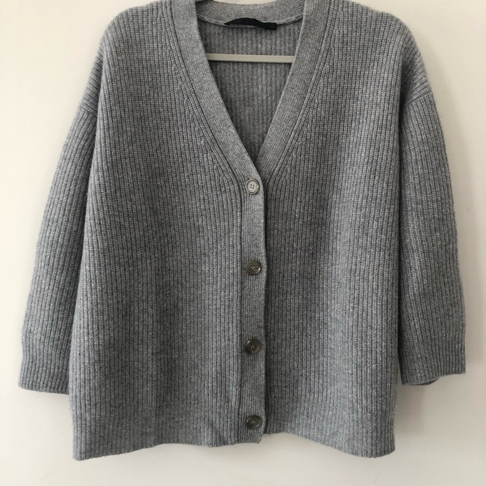 Jenni Kayne Gray Ribbed Wool-Blend Cardigan - Picture 6 of 6